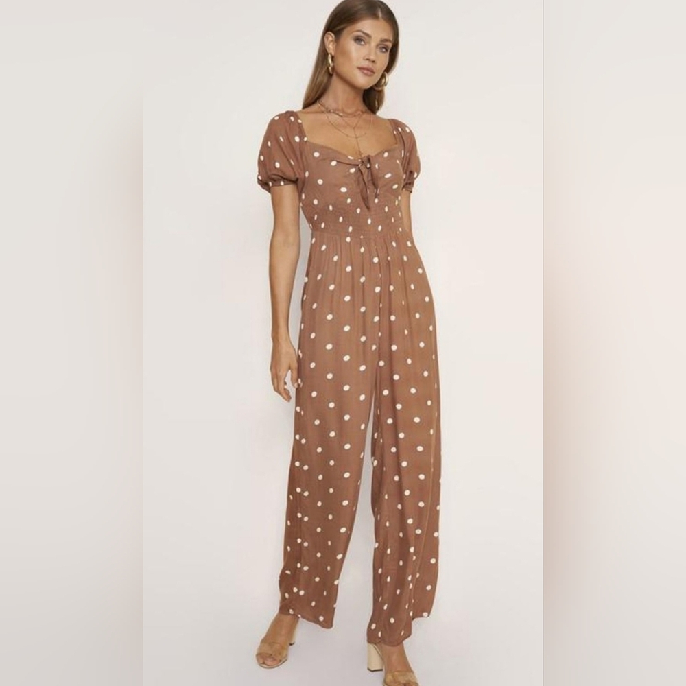 Polka Dot Camel Jumpsuit Size:s